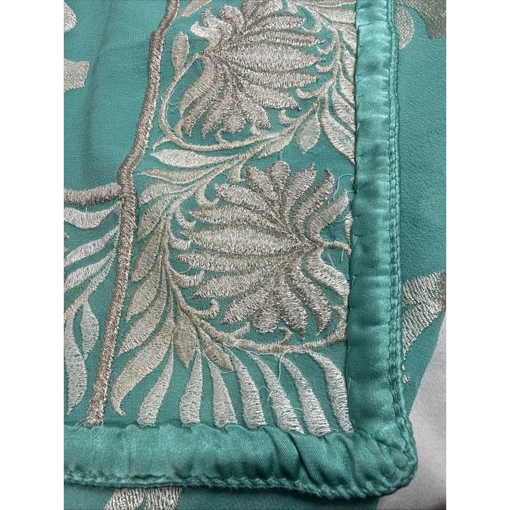 Indian Blue Silver Embroidery Resham Gotta Doppata Large Size 92 X 40